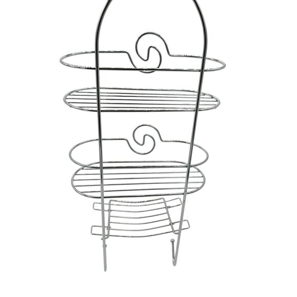 3-Tier Silver Chrome Shower Caddy Hooks & Swirl Design For Bathroom Organization - Picture 4 of 8